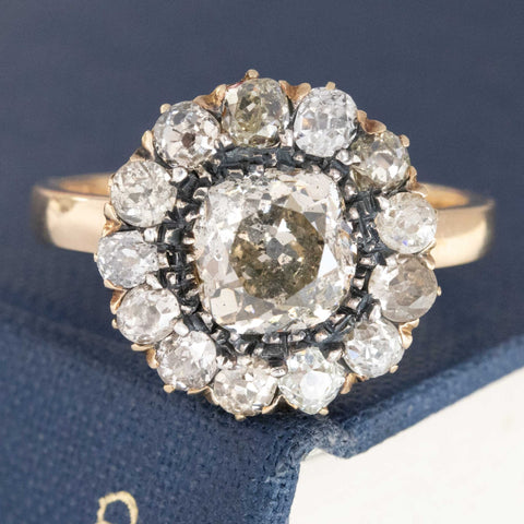 2.77ctw Antique Old Cut Diamond Cluster Ring