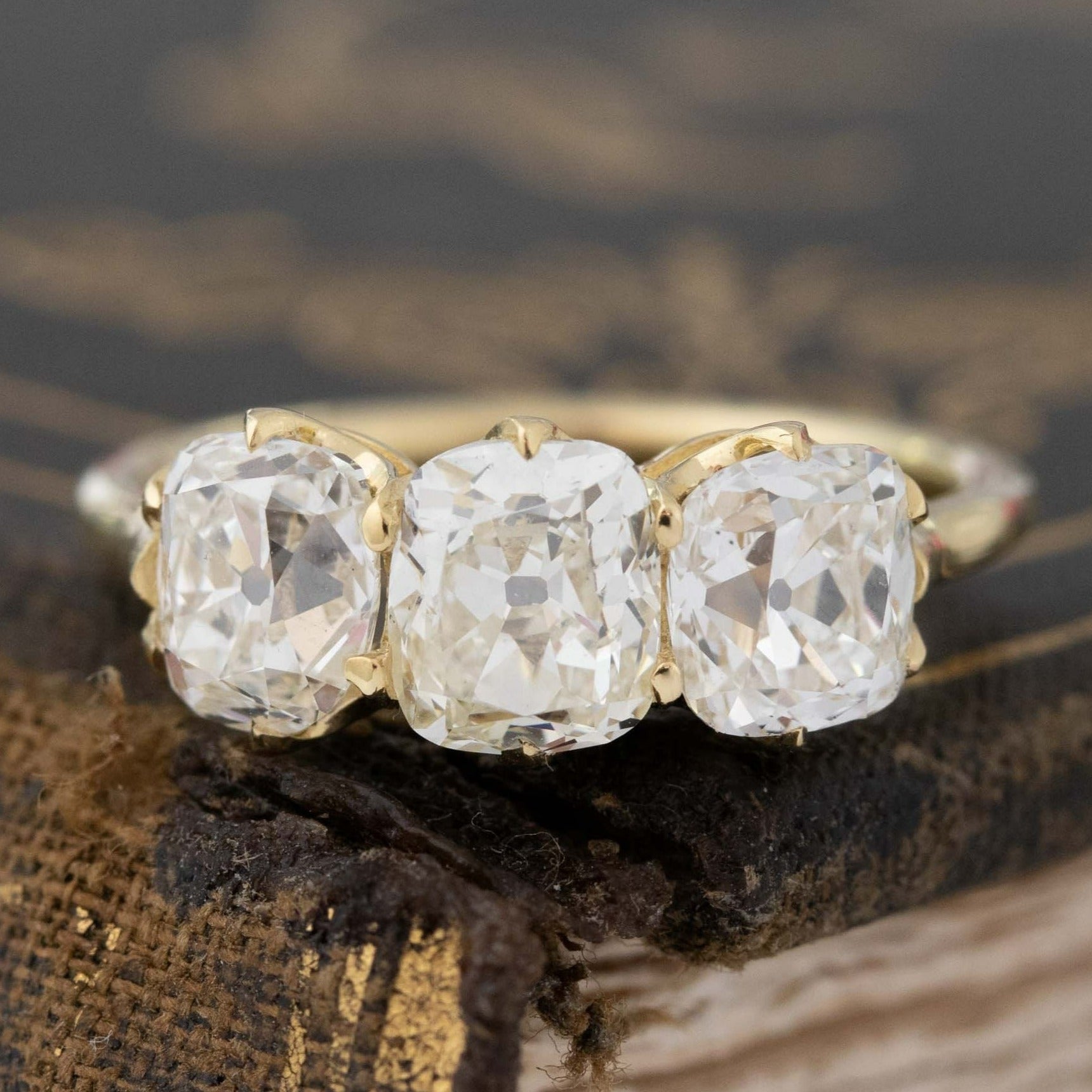 Carat Old Mine Cut Diamond Trilogy Ring - Main Image
