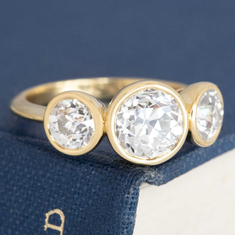 2.80ctw Old European Cut Diamond Trilogy Bezel Ring, GIA