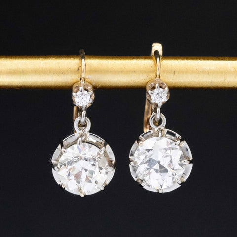 2.81ctw Antique Old European Cut Diamond Dormeuse Earrings
