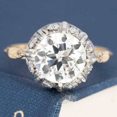 Antique old European cut diamond collet ring in yellow gold