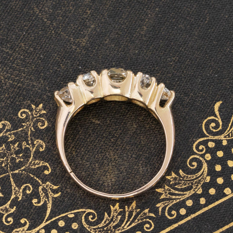2.88ctw antique Peruzzi cut and old mine cut diamond graduated five-stone ring in 18kt yellow gold – alternate view 5