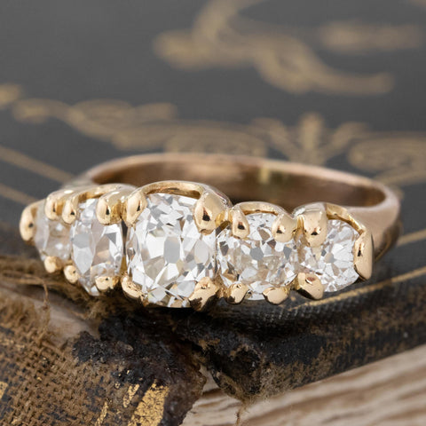 2.88ctw antique Peruzzi cut and old mine cut diamond graduated five-stone ring in 18kt yellow gold – alternate view 4