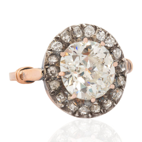 3.65ct GIA old mine cut diamond cluster ring in 14K yellow gold – alternate view 3