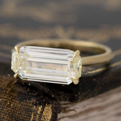 3.00ct Fancy Light Yellow Emerald Cut Diamond Laurel Solitaire by Erika Winters