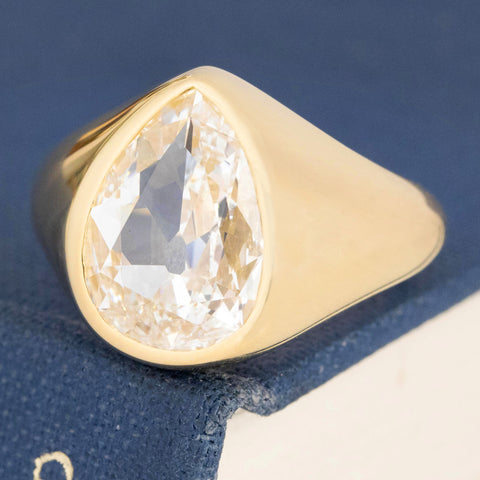 3.00ct Pear Cut Diamond Bezel Solitaire, GIA F VS2
