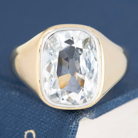 Old Mine Cut elongated diamond solitaire 3ct bezel