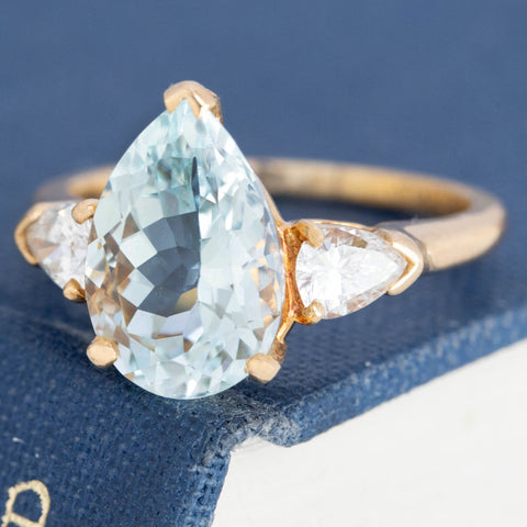 3.01ct Pear Cut Diamond & Aquamarine Ring