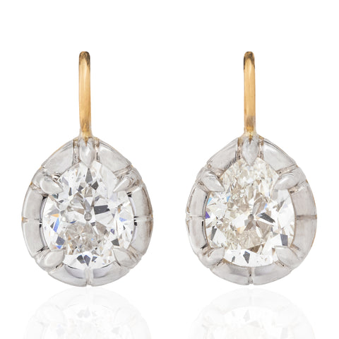 3.04ctw Pear Cut Diamond Collet Earrings, GIA