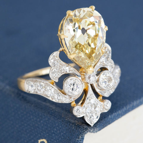 3.06ct Belle Epoque Pear Cut Diamond Tiara Ring, GIA