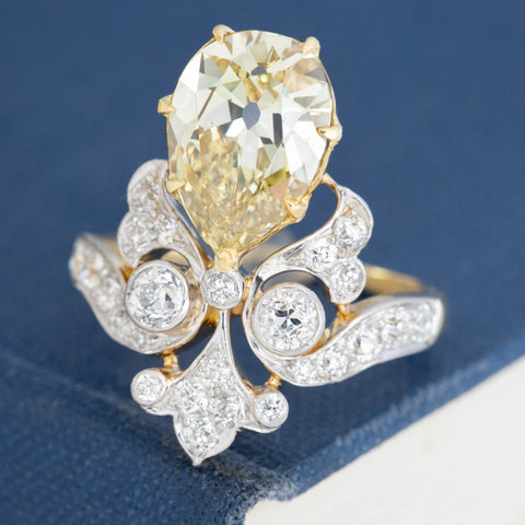 3.06ct Belle Epoque Pear Cut Diamond Tiara Ring, GIA