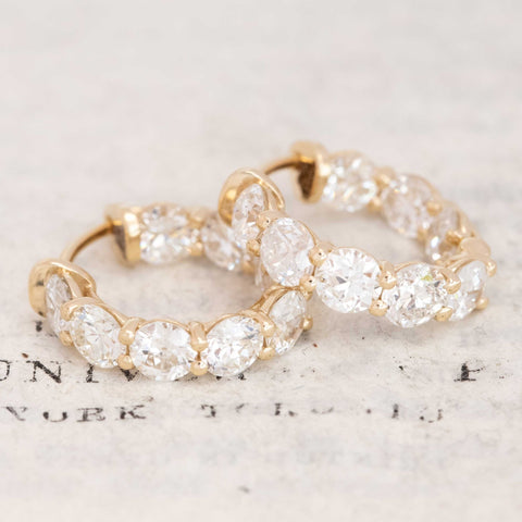 3.08ctw Old European Cut Diamond Inside Out Hoop Earrings