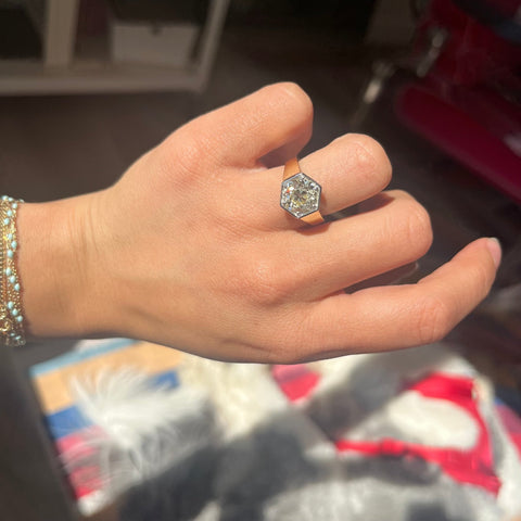 3.10ct Old European Cut Diamond Hexagonal Solitaire