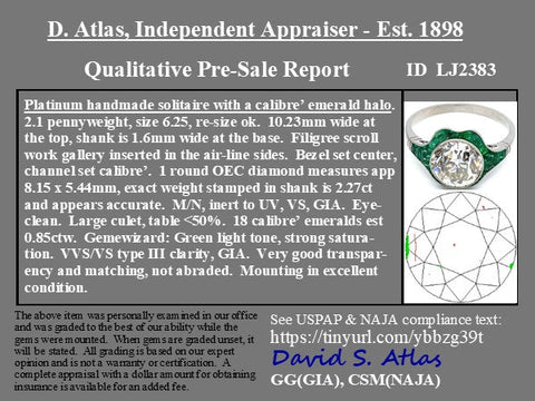 3.12ctw Deco Inspired Old European Cut Diamond & Emerald Target Ring