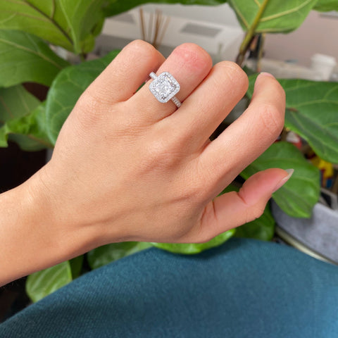 3.14ctw Radiant Cut Diamond Halo Solitaire by Kirsch | GIA E SI1