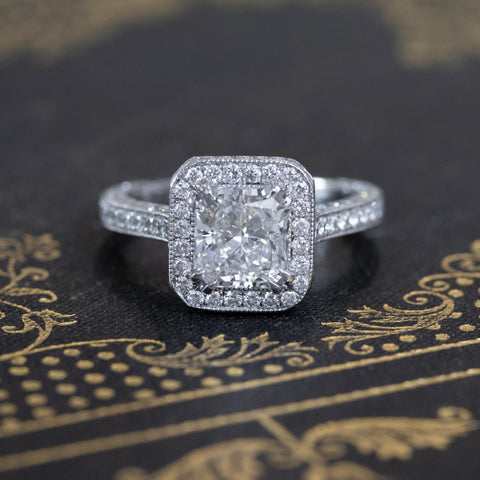 3.14ctw Radiant Cut Diamond Halo Solitaire by Kirsch | GIA E SI1