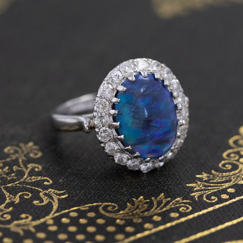 3.17ctw Black Opal & Diamond Cluster Ring