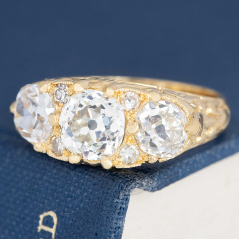 3.17ctw Victorian Revival Old Mine Cut Diamond Trilogy Ring