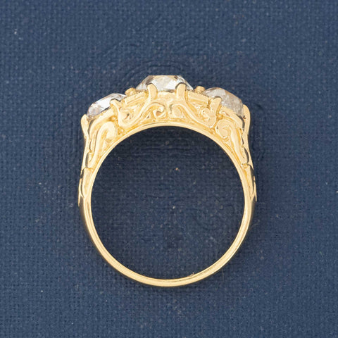 3.17ctw Victorian Revival Old Mine Cut Diamond Trilogy Ring