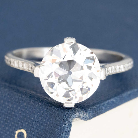 3.19ct Old European Cut Diamond solitaire ring in platinum, GIA F SI2.