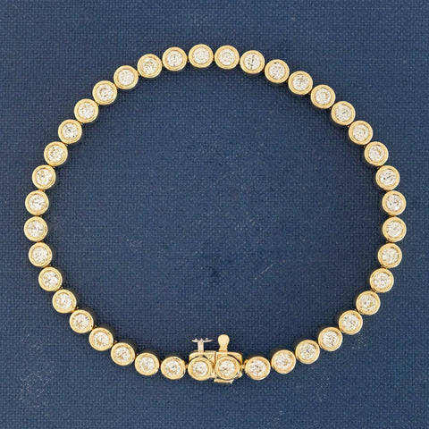 Old European cut diamond tennis bezel bracelet in 18kt gold, 4.4mm width