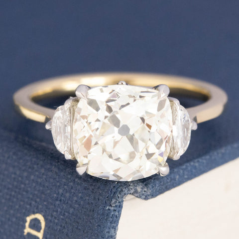 3.30ctw Old Mine Cut Diamond Trilogy Ring