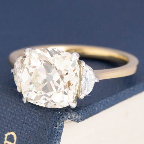 3.30ctw Old Mine Cut Diamond Trilogy Ring