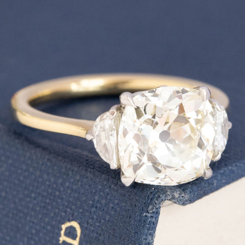 3.30ctw Old Mine Cut Diamond Trilogy Ring