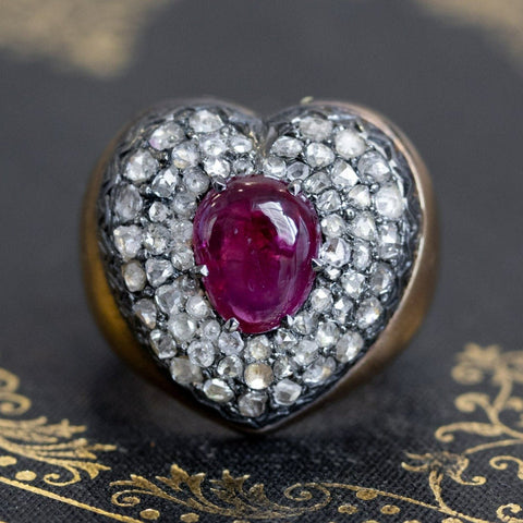 3.30ctw Vintage Ruby & Diamond Heart Motif Ring