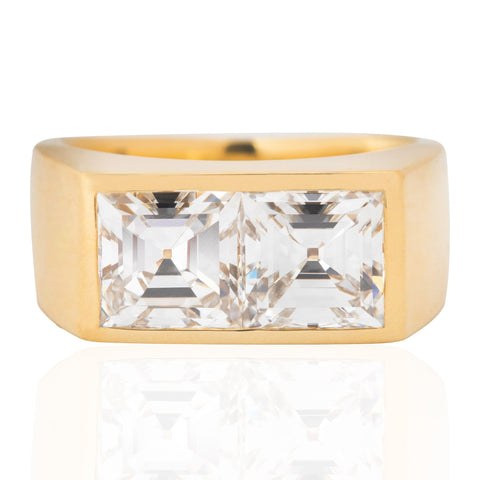 3.36ctw Vintage Asscher Cut Diamond Twin Stone Ring, GIA