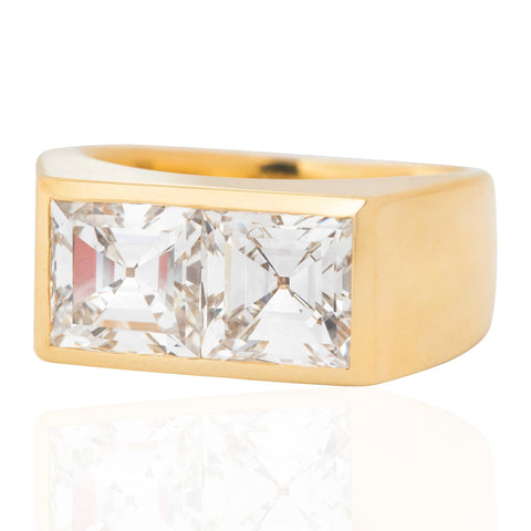 3.36ctw Vintage Asscher Cut Diamond Twin Stone Ring, GIA