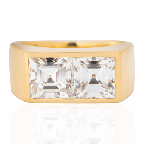 3.36ctw Vintage Asscher Cut Diamond Twin Stone Ring, GIA