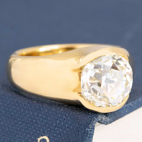 3.39ct Old Mine Cut Diamond Half-Bezel Solitaire