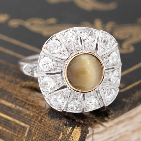 3.42ctw Chrysoberyl Catseye & Diamond Cluster Ring
