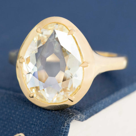 3.45ct Antique Pear Rose Cut Diamond Collet Solitaire, GIA