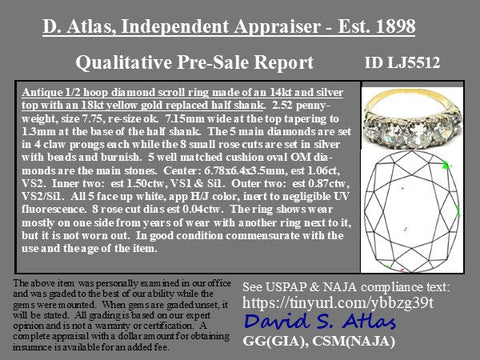 3.47ctw Antique Old Mine Cut Diamond Scroll Ring