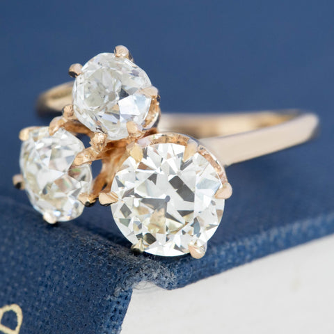 3.48ctw Victorian Old European Cut Diamond Trefoil Trilogy Ring