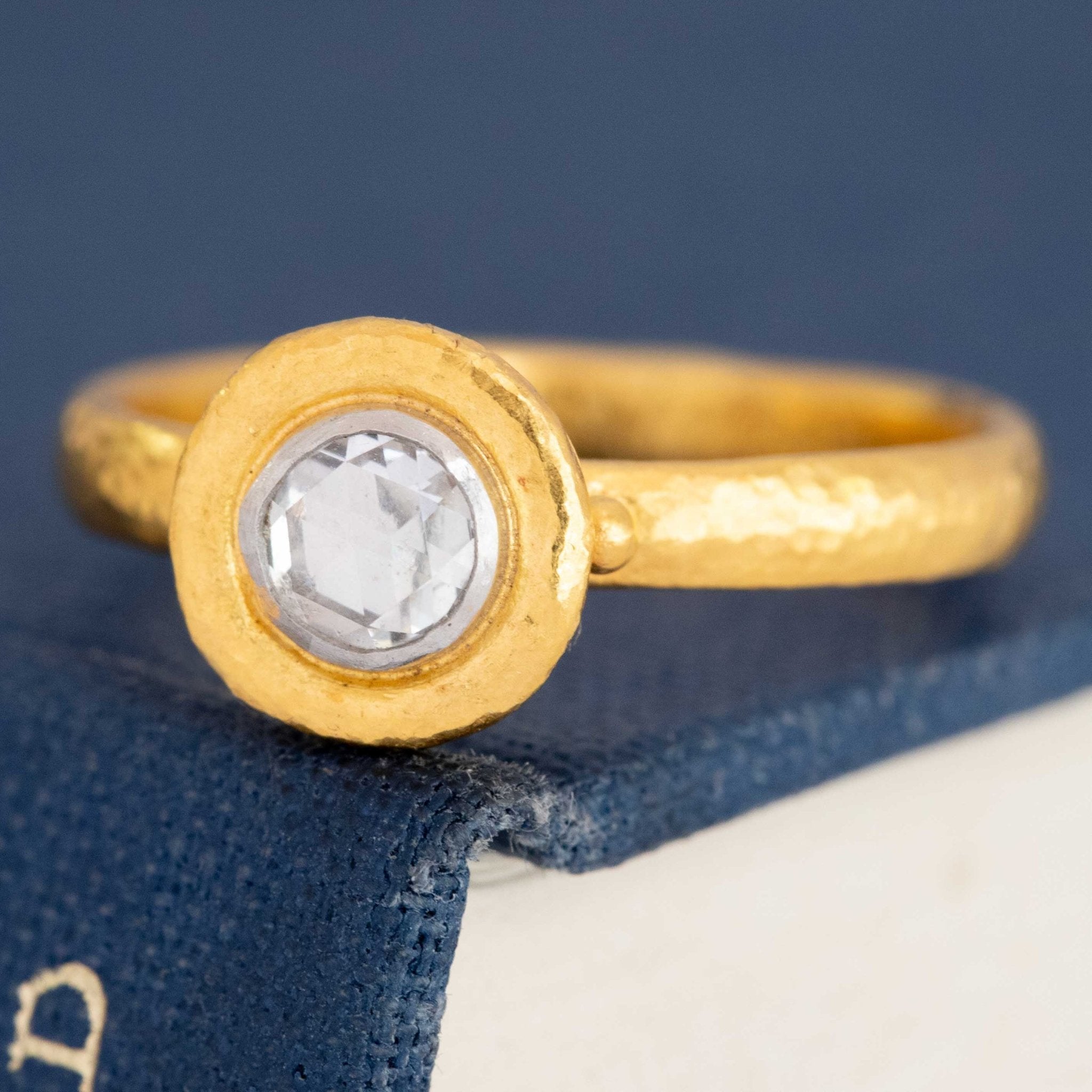 .34 ct rose cut diamond on thick gold band, Gurhan style