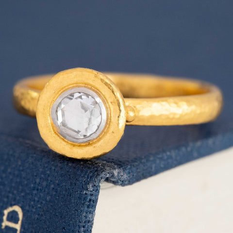 .34 ct rose cut diamond on thick gold band, Gurhan style