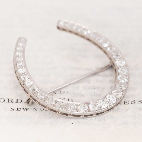 3.40ctw Antique Old European Cut Diamond Horseshoe Brooch