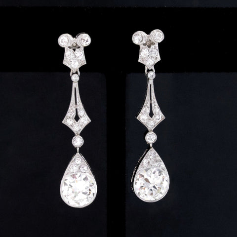 3.53ctw Edwardian Old European Cut Diamond Drop Earrings