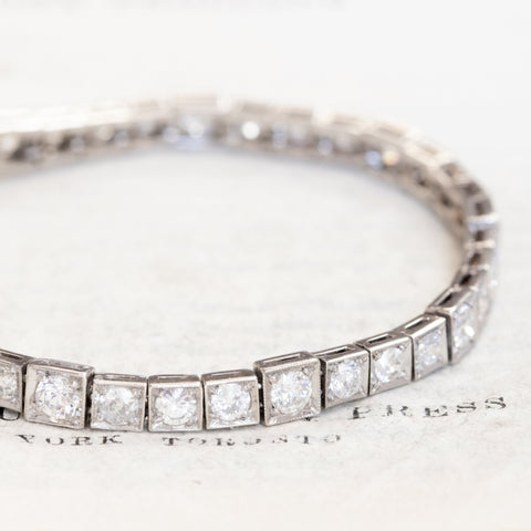 3.55ctw Art Deco Old European Cut Diamond Block Bracelet