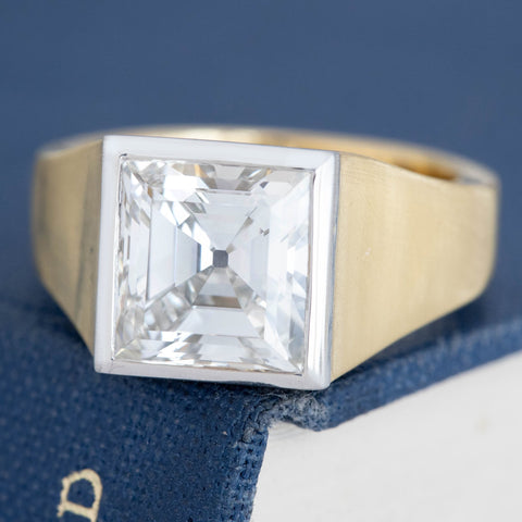 3.63ct Vintage Carre Cut Diamond Bezel Solitaire, GIA I VS2