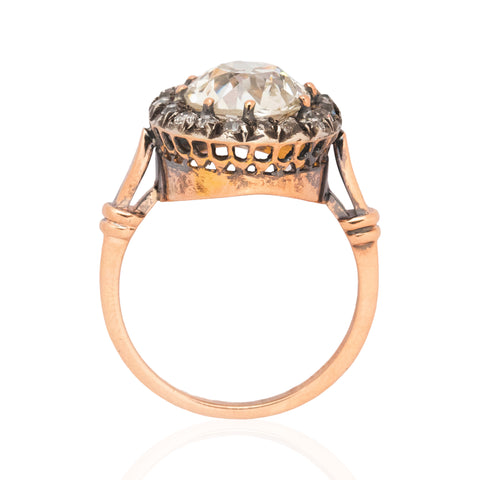3.65ct Old Mine Cut Diamond Cluster Ring, GIA