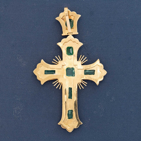 3.75ctw Renaissance Revival emerald cross pendant in 18kt yellow gold – alternate view 2