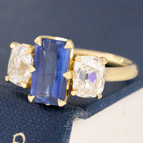 3.88ctw Sapphire & Diamond Trilogy Ring, GIA