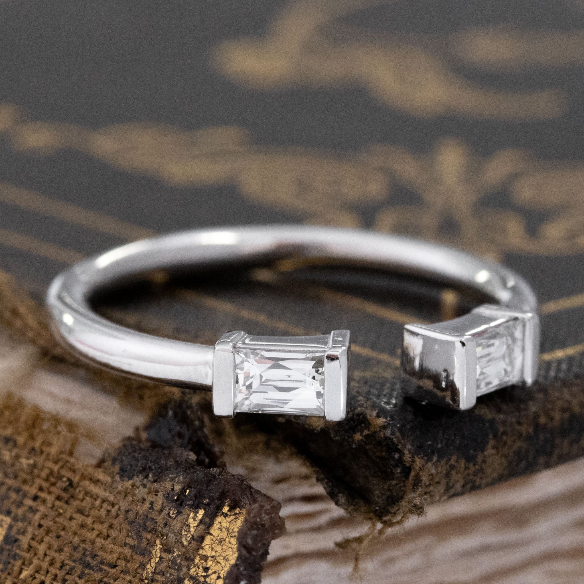 Historic style .38ctw Baguette Cut Diamond Twin Stone Ring wedding band with Baguette Cut Diamonds, unique heirloom in white gold