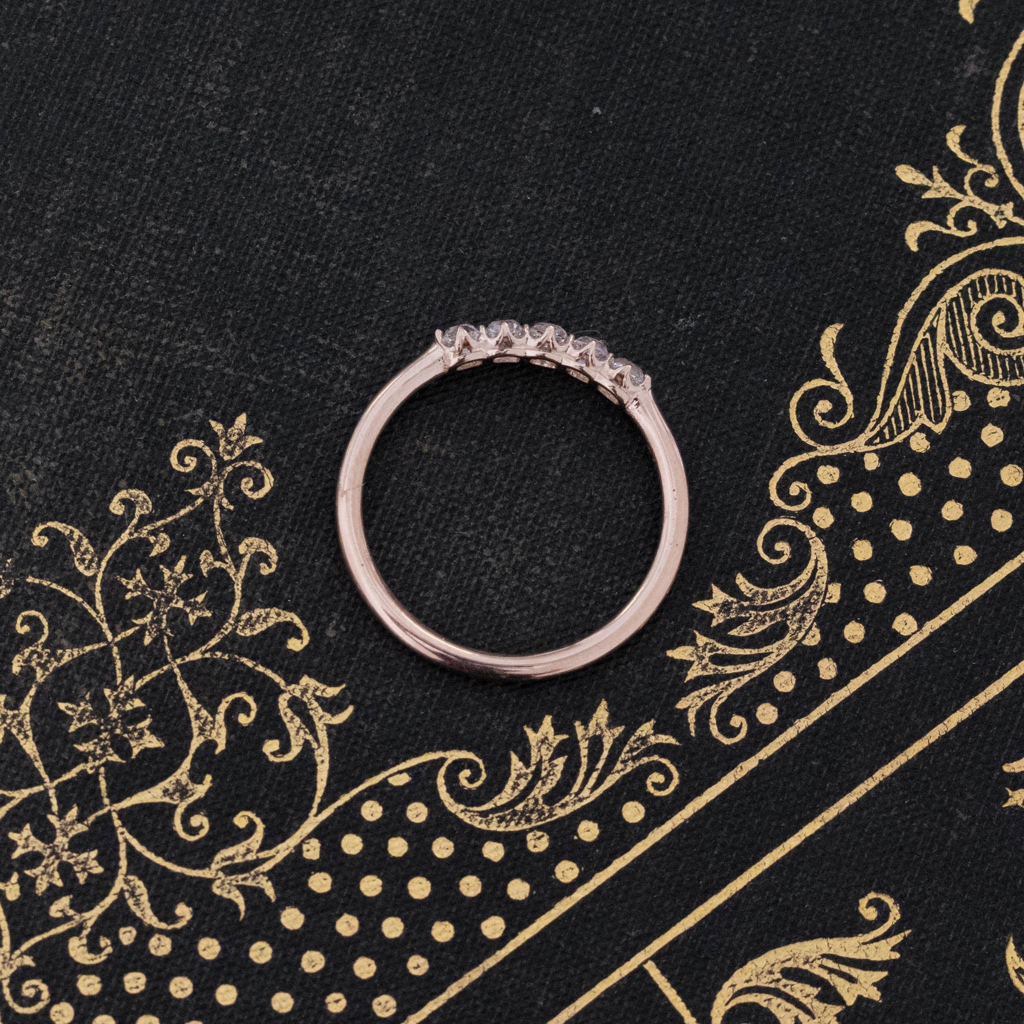 Side view of .38ctw Petite Old Mine Cut vintage-inspired Diamond Band, natural Earth-mined Old Mine Cut Diamonds in rose gold