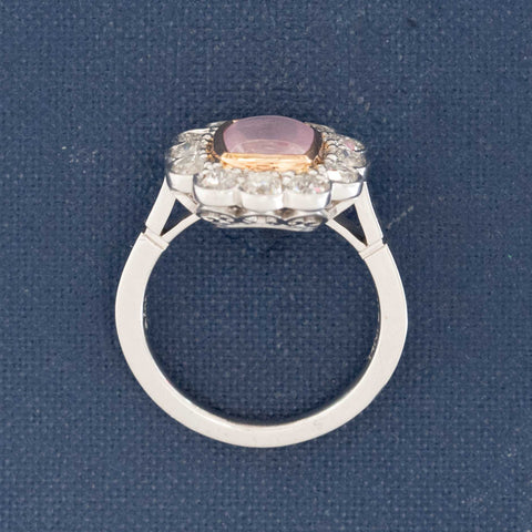 3.92ctw Pink Sugarloaf Sapphire & Old Mine Cut Diamond Cluster Ring