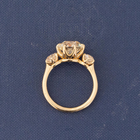 3.95ctw Old European Cut Diamond Trilogy Ring GIA